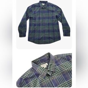 Orvis Shirt Men L BlackWatch Tartan Plaid Button Down Cotton Flannel Long Sleeve